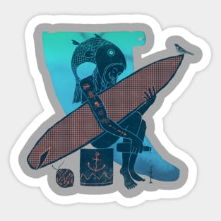 Fish Head Surfer Sticker